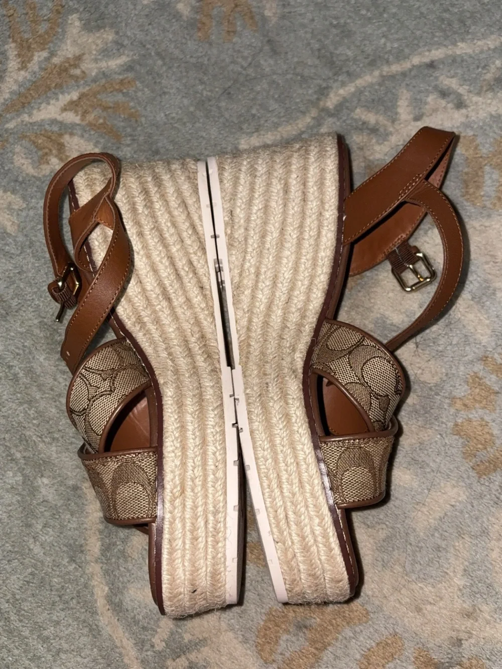Coach Tan & Brown Signature Cross-Panel Slingback Sandals
